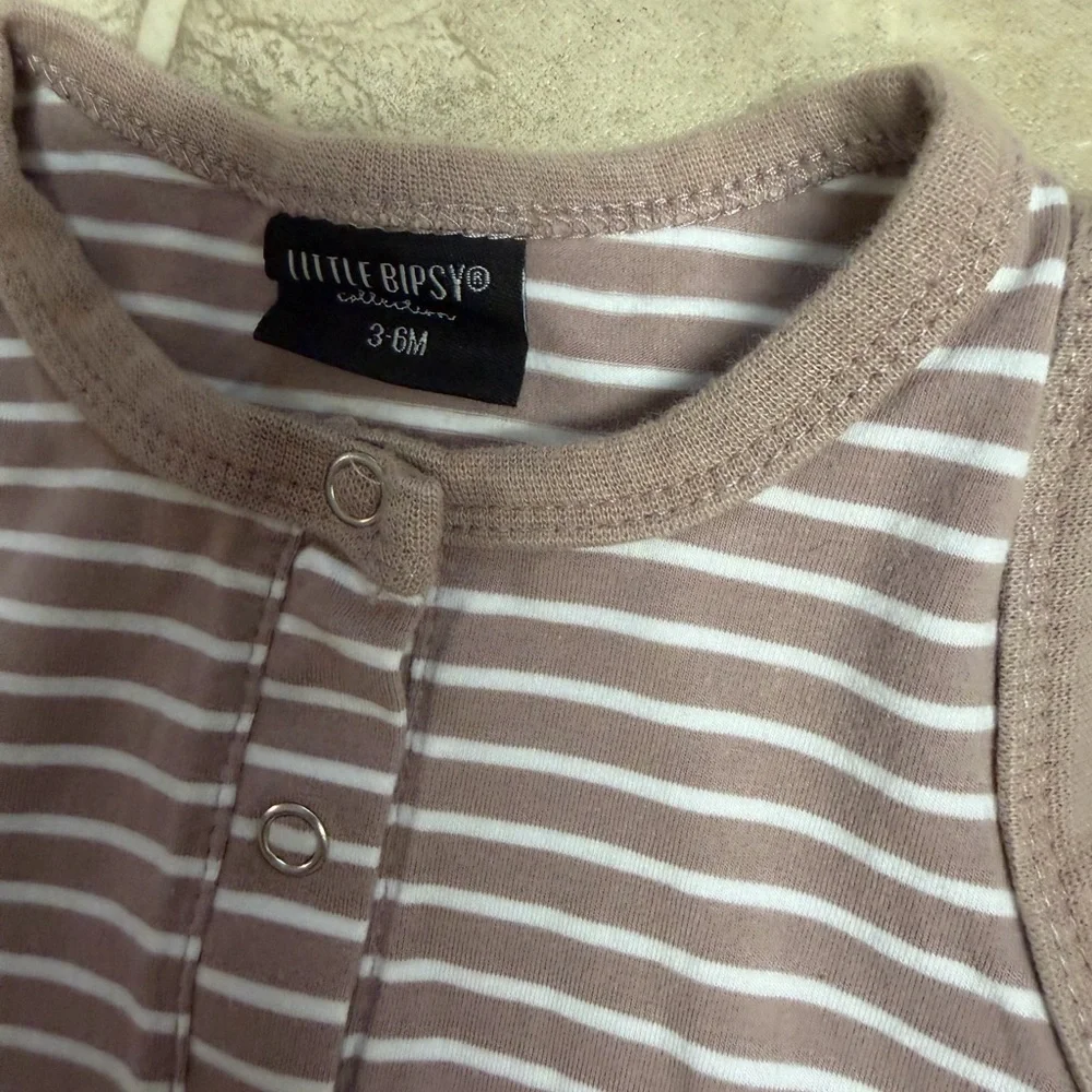 Little Bipsy Strip Tank Romper -Mauve/Tan - Picture 4 of 4